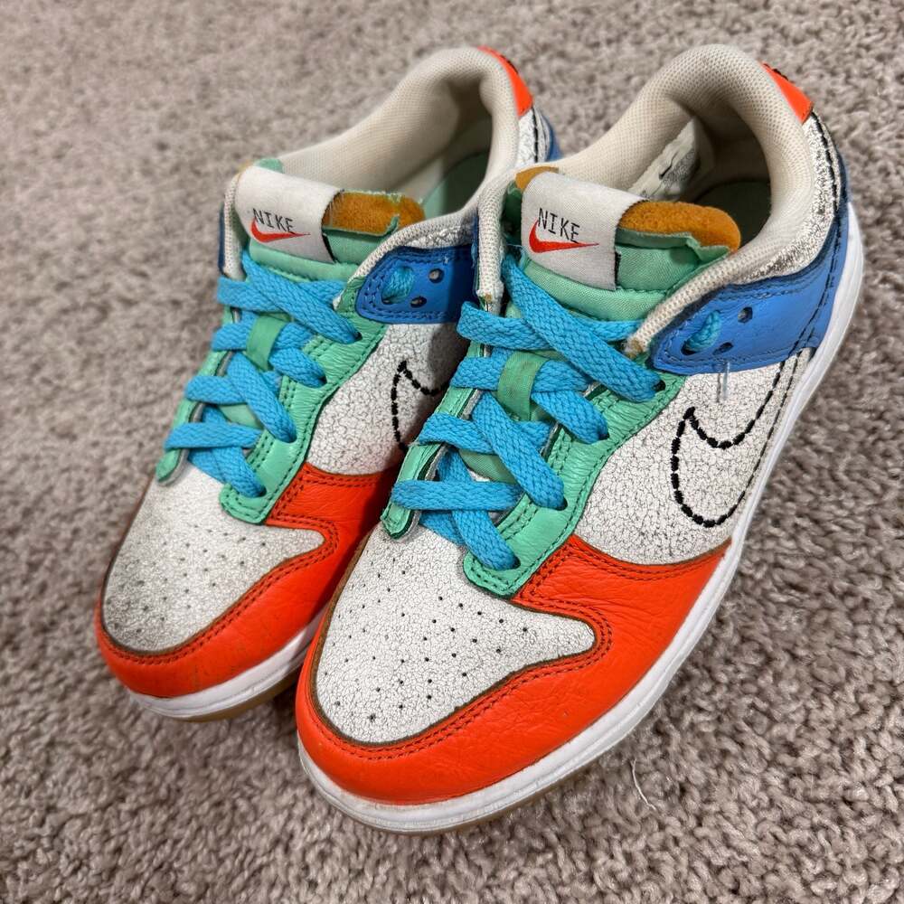 Nike Dunk Low SE Lottery Scratch Off DX3364-100 Youth 3Y Orange Blue Gum